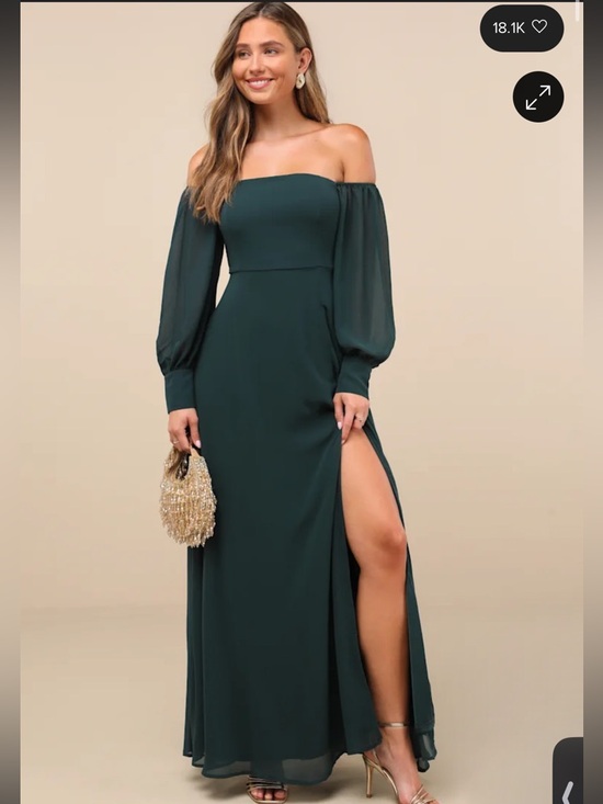 Lulus Dresses & Skirts - Lulu's One-Shoulder Dark Green Maxi Dress with Sheer Balloon Sleeve